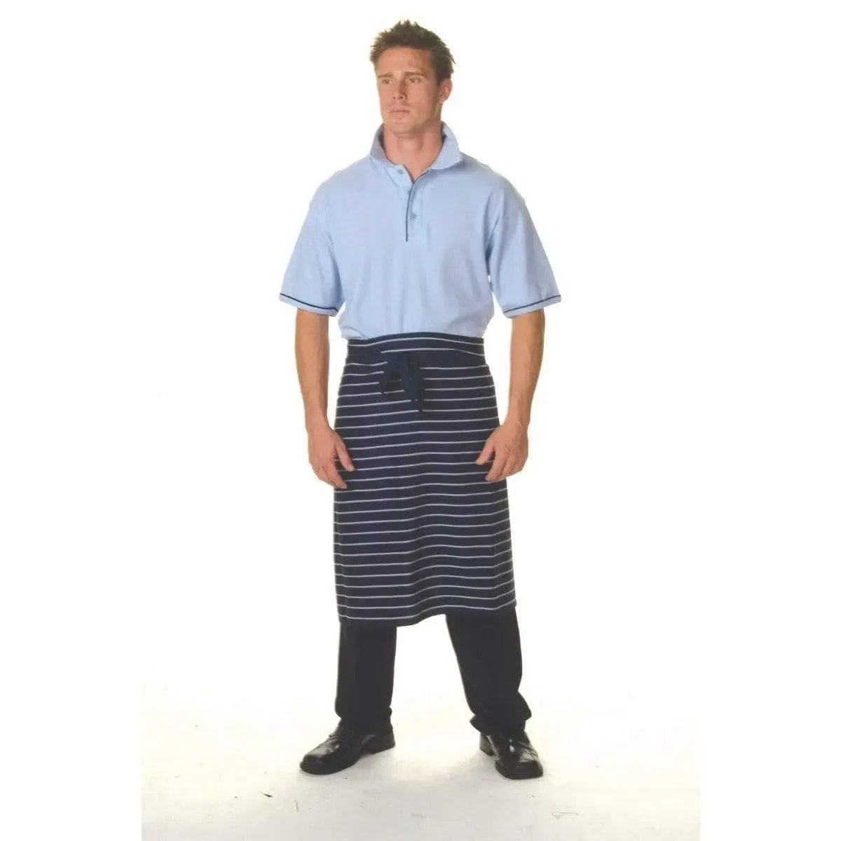 DNC Workwear Hospitality & Chefwear Blue/White / 73cm X 72.5cm DNC WORKWEAR Pinstripe 3/4 No Pocket Apron 2336